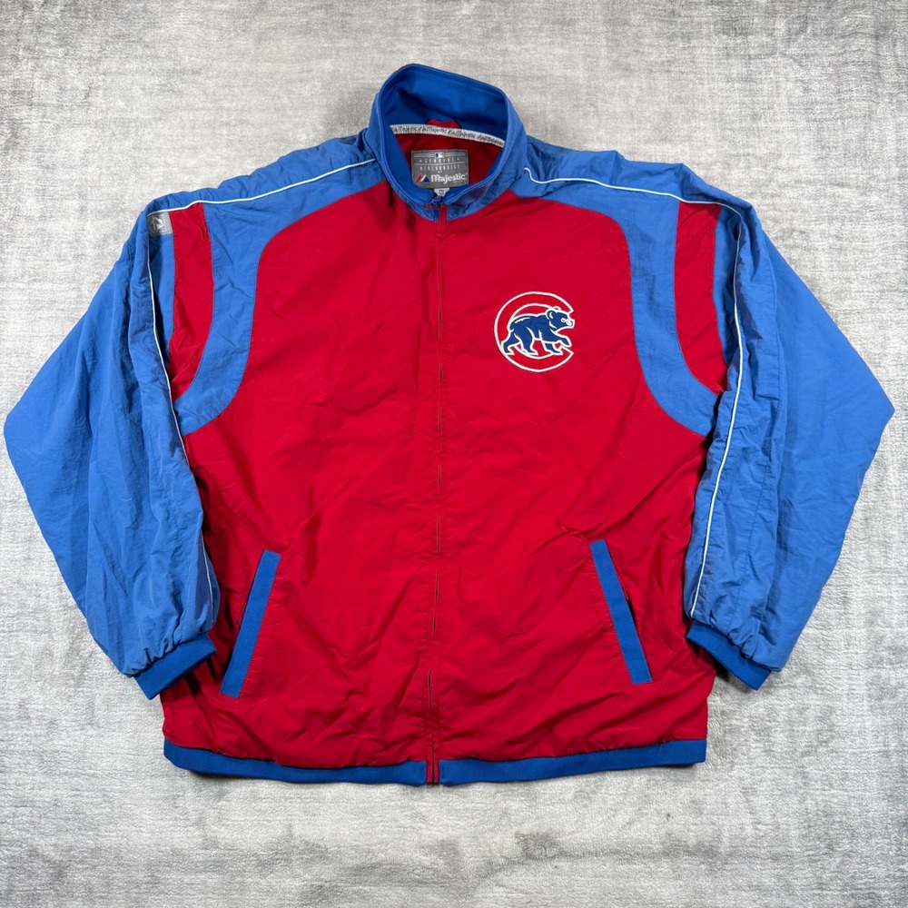 Vintage Majestic Chicago Cubs Jacket Mens 2XL Red Full Zip Windbreaker MLB